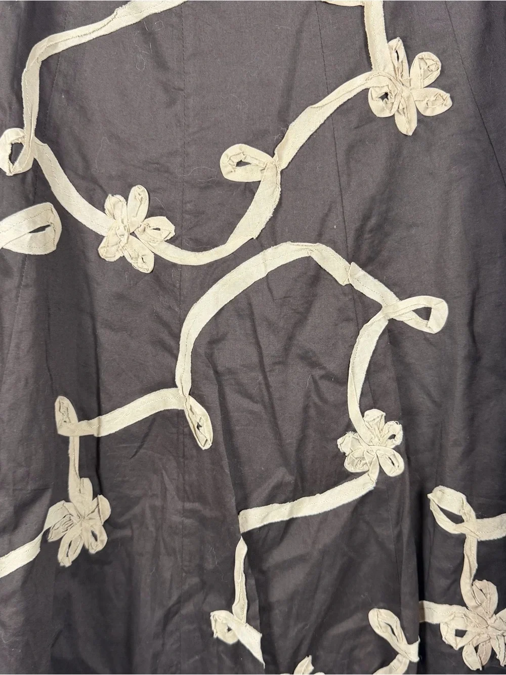 Sunny Leigh Y2K Brown Tan Floral Ribbon Appliqué Midi Skirt Fairy 100% Cotton 8